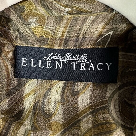 Linda Allard For Ellen Tracy Sheer Silk Metallic Blouse 8 Paisley Button Down - Picture 8 of 13